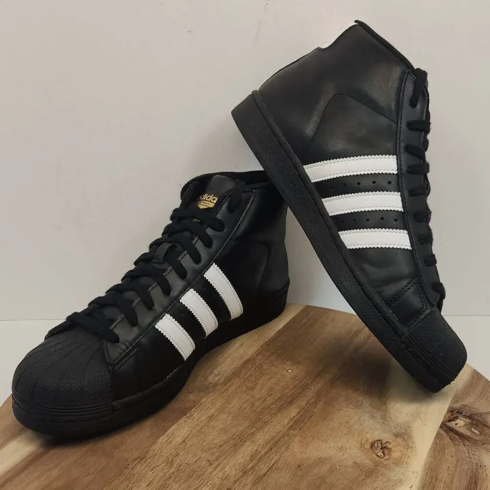 Adidas PRO MODEL GOLD Black Leather Sz 7.5 Men's Shoes B39368 Hi Top Sneakers